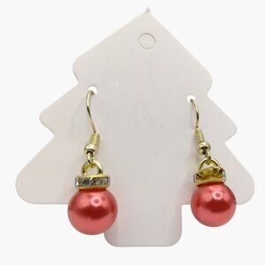 Red Pearl Drop Earrings Christmas Ornament Style